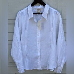 Women's Deiji studio tack set white linen button shirt M/L NWT